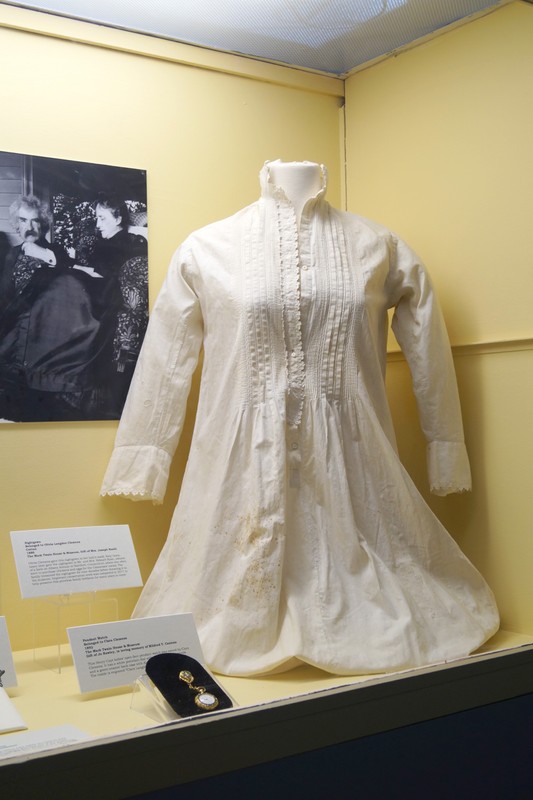 Olivia Clements gave this nightgown to her lady's maid, Katy Leary.  Leary later gave the nightgown to Mr. and Mrs. Edward Ryan, owners of a farm on Albany Avenue in Hartford, Connecticut, where she often went to purchase chickens and eggs for the Clemenses' meals.  The family treasured the nightgown for nine decades before donating it to the museum.  Important conservation work was completed in 2017 to help preserve this priceless family heirloom for many years to come. 