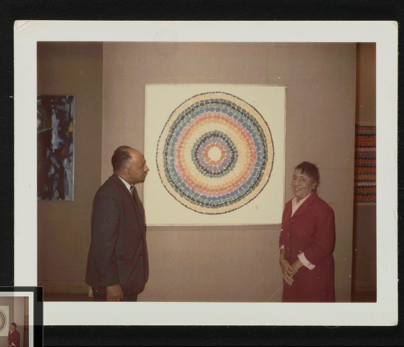 A photograph of Alma W. Thomas and James Herring at the Alma W. Thomas, A Retrospective Exhibition, 1959-1966.