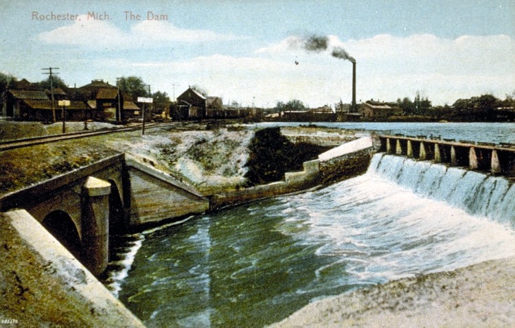 Western Knitting Mills Dam and Michigan Central Railroad Bridge, ca. 1910