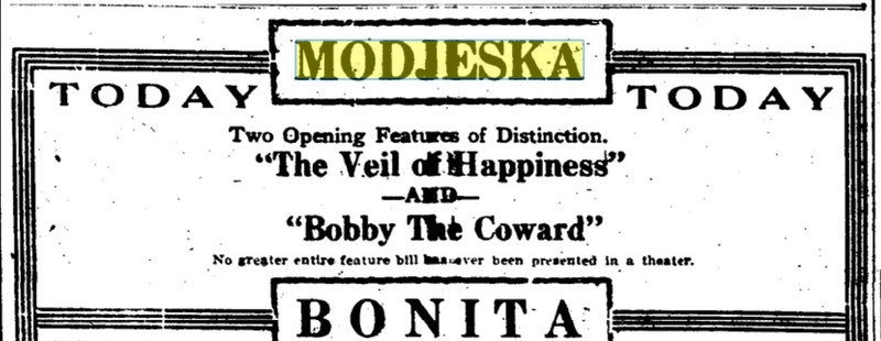 Ad for Modjeska Theater Opening Night