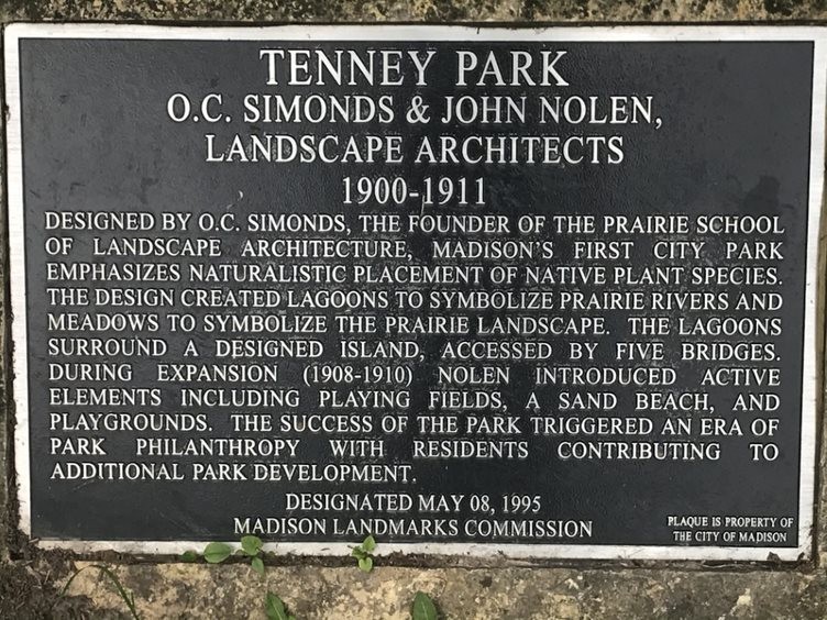 Tenney Park Historical Plaque.