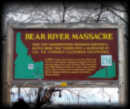 Sign at the entrance of the Bear River Massacre Site