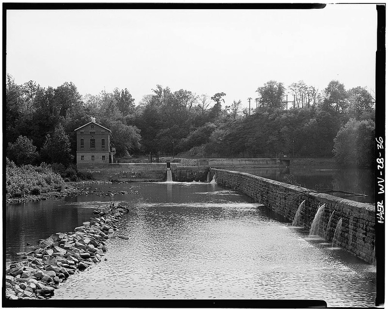 Looking towards WV - the power plant, river, and dam, 1980