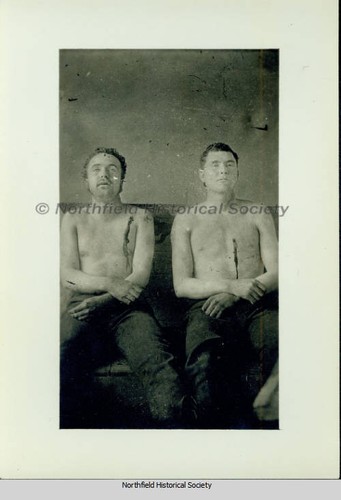 Bodies of Clell Miller and Bill Chadwell on display, 1876