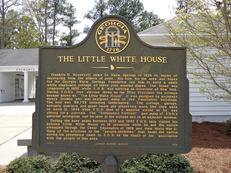 The Georgia State Marker placed at the entrance to the Little White House's gift shop and ticket office