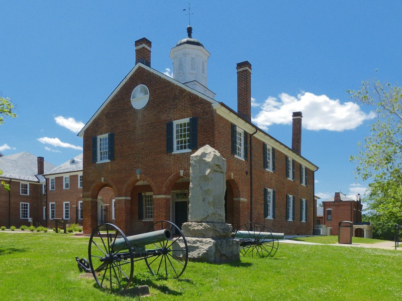 The Historic Fairfax County Courthouse (with the 12-Pounder Boat Howitzers and Captain John Q. Marr Monument in the foreground)