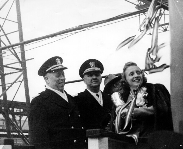 Margaret Truman; daughter of then vice-president Harry Truman christens the USS Missouri on 29 January 1944