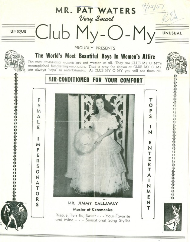 A 1951 flyer for Club My-O-My, featuring performer Mr. Jimmy Callaway.