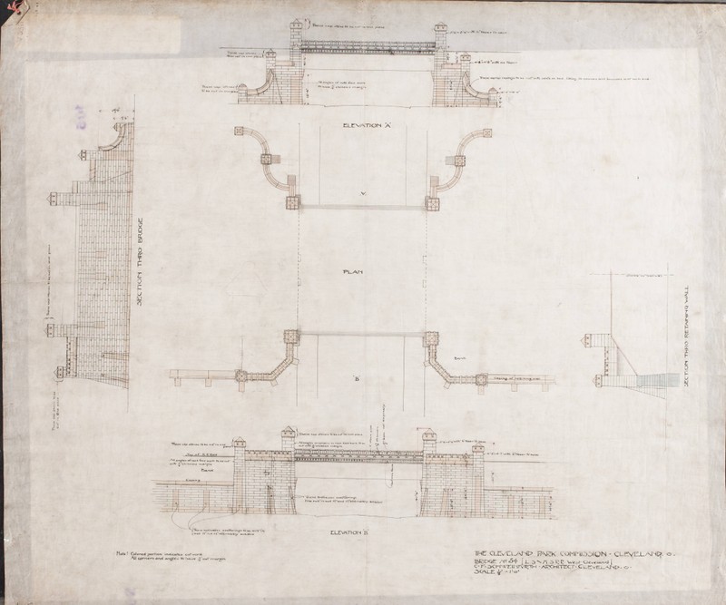 Shweinfurth's Drawings of Elevations, Sections, Masonry Plan of Bridge 54 1897.