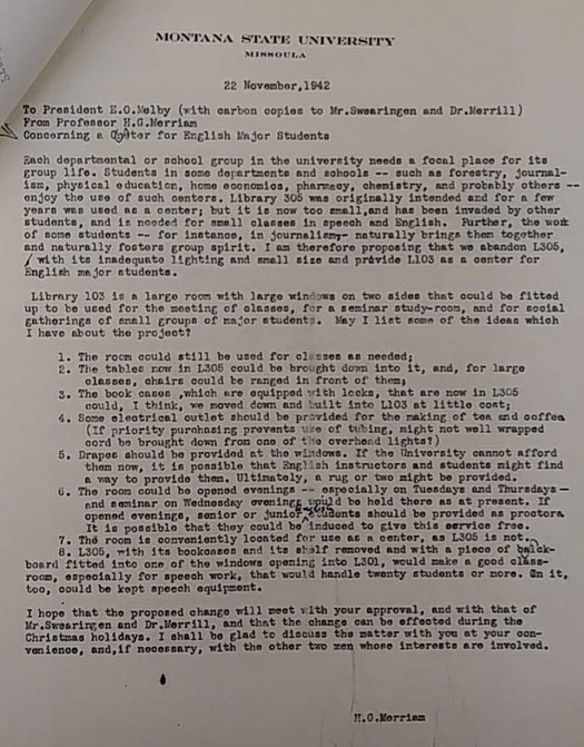 A 1942 letter Merriam wrote to the University President advocating for English students