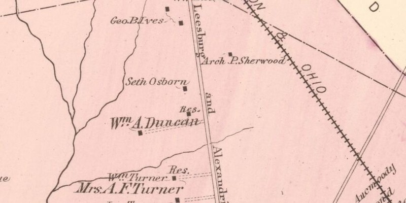 William A. Duncan property, Mount Hope, on 1878 Hopkins Atlas map of Town of Falls Church, p. 63