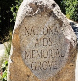 National AIDS Memorial Grove marker, a signature boulder that is located near the entrance to the site