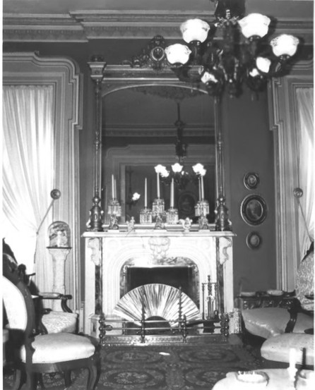 Drawing room fireplace in Ball House, NRHP nomination photo (Mohler 1982)