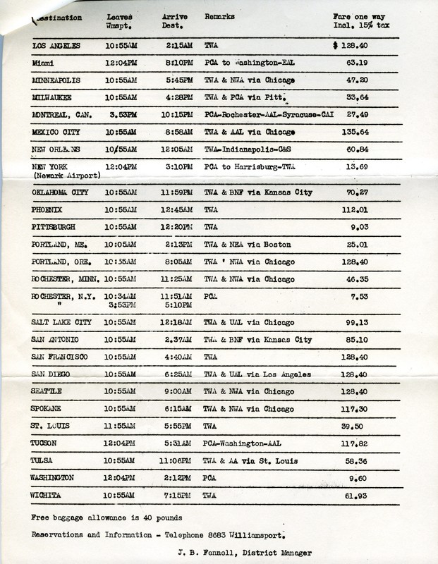 KIPT Airport schedule
