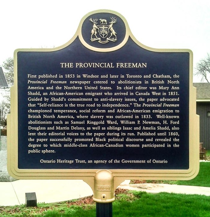 Plaque to Commemorate The Provincial Freeman 