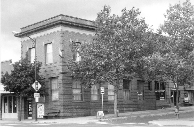 Building, street, trees, sidewalk