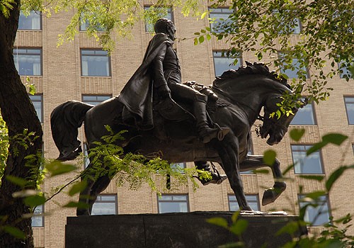 This statue was a gift of the Venezuelan government and was dedicated in 1921. A second statue of Bolivar was dedicated in Washington D.C. in 1959, a reflection of America’s renewed interest Latin American affairs during the Cold War