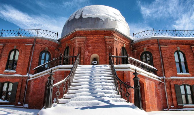 Building, Observatory, Stairs, Snow, Dome 