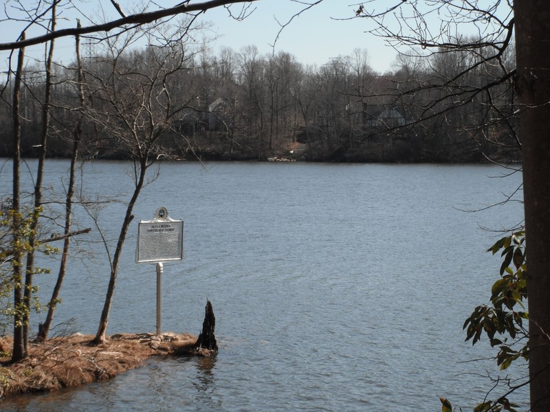 Looking at the marker and across the Occoquan Reservoir at Prince William County