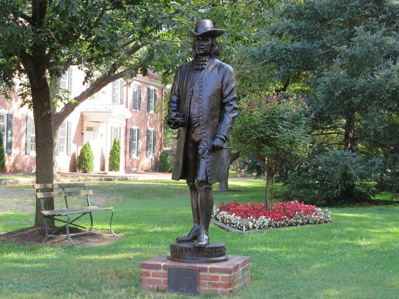 Statue of William Penn, who came to America from England and took his first step onto American soil in New Castle in 1862.