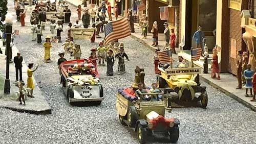 Recreation of the 1914 suffrage parade, which is available to view at the Carnegie Museum during regular operating hours.