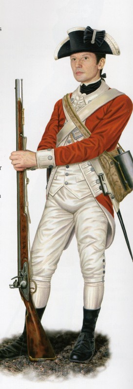 Field uniform of a British Marine of the Revolutionary War. Dunmore's landing parties during the burning of Norfolk would have looked much like this.  From "The Illustrated Encyclopedia of Uniforms from 1775-1784: The American Revolutionary War."