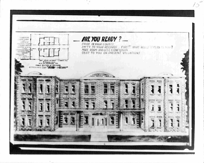 Drawing of plan for new Courthouse building, by W.B. Oldham. Dated February 1928.