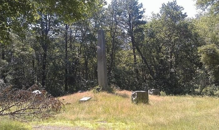 The memorial that marks the mass grave of the 40 soldiers killed during King Philip's War.