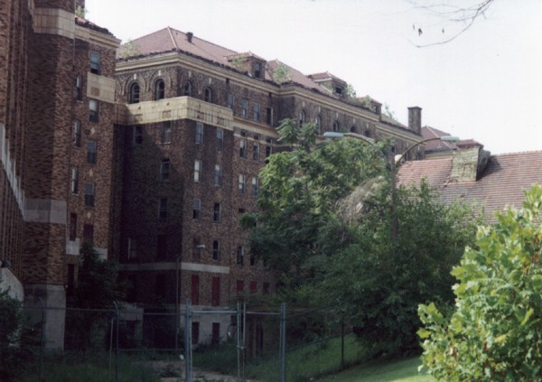 This photo from 1997 shows the abandoned building prior to renovation and repurposing as a senior center. 