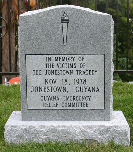 The original gravestone memorial from the Jonestown Memorial Site.