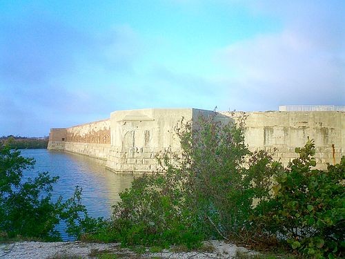 The outside view of Zachary Taylor showing the moat 