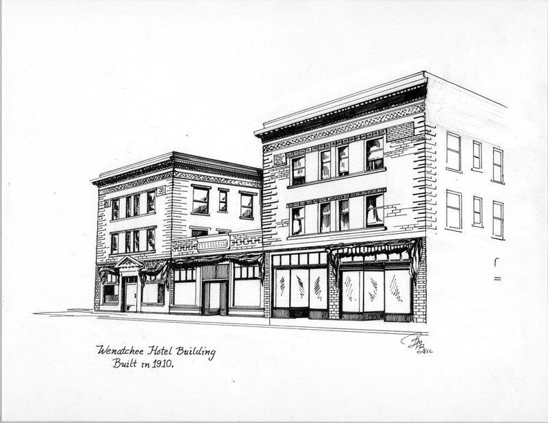 Illustration by artist Betty Bell of the Wenatchee Hotel