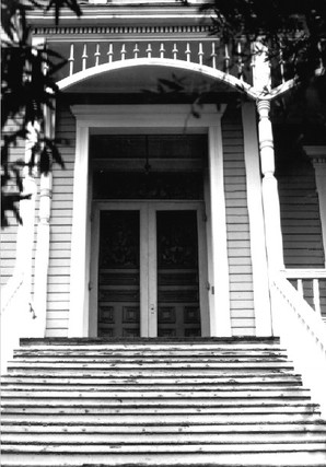 Building, Door, Stairs, Black-and-white