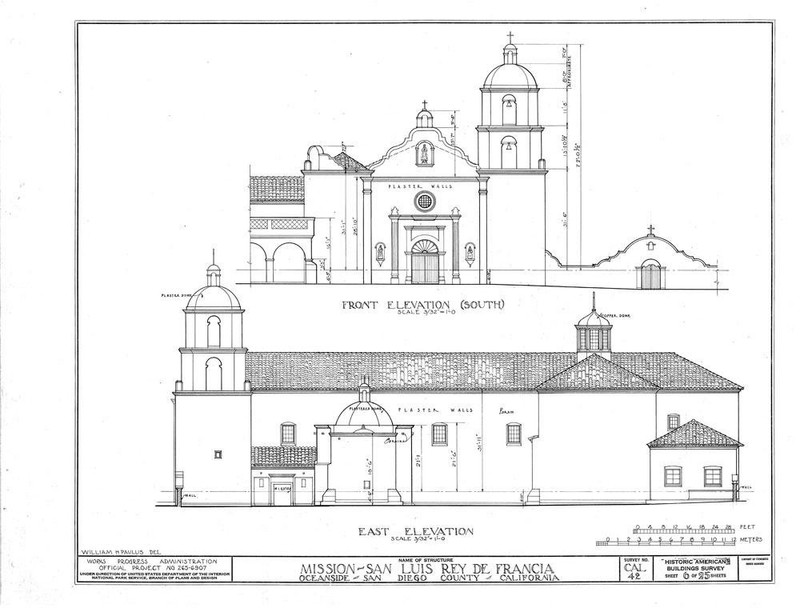 Elevation plans from the National Park Service and Works Progress Administration, which performed work on the site in the 20th Century.