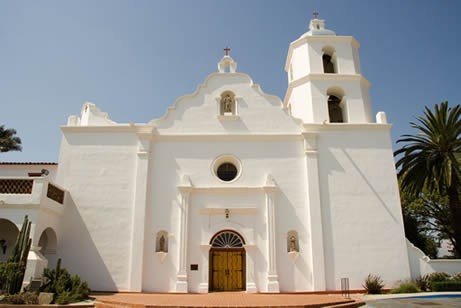 The restored church as it appears today. The design is notable for its Moorish architectural influences, uncommon among the California missions. 