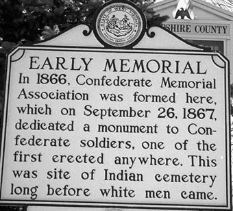This historical marker is located next to the Confederate Memorial which was erected by white Confederate sympathizers shortly after the Civil War.