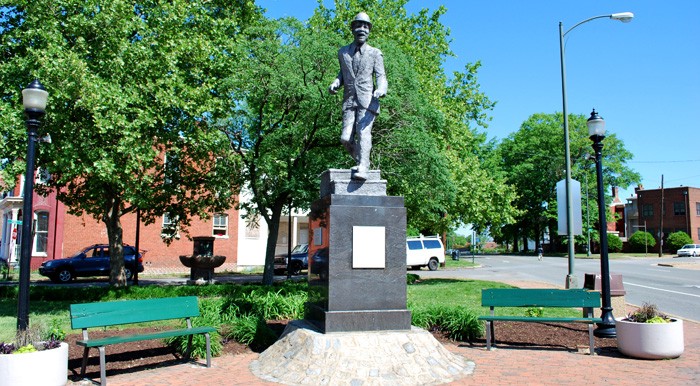 A 9-foot statue of famed actor and tap dancer Bill "Bojangles" Robinson on the corner of Leigh and Adams in Jackson Ward 