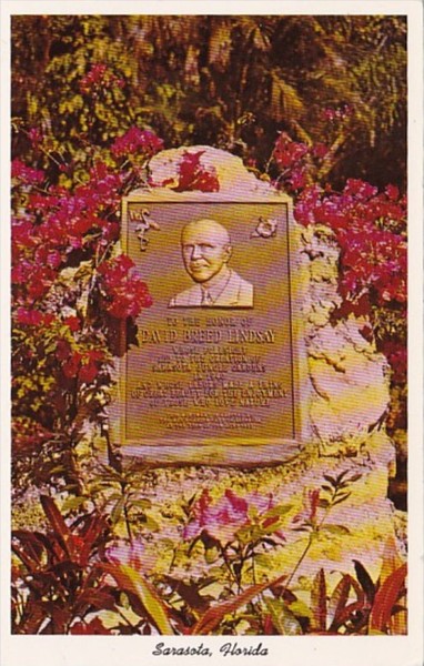 Plaque of David Breed Lindsay, located at Sarasota Jungle Gardens.