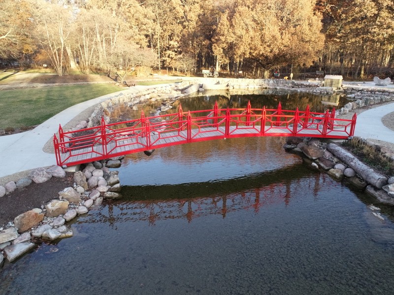 Aerial View of Bridge and Waterfall Construction