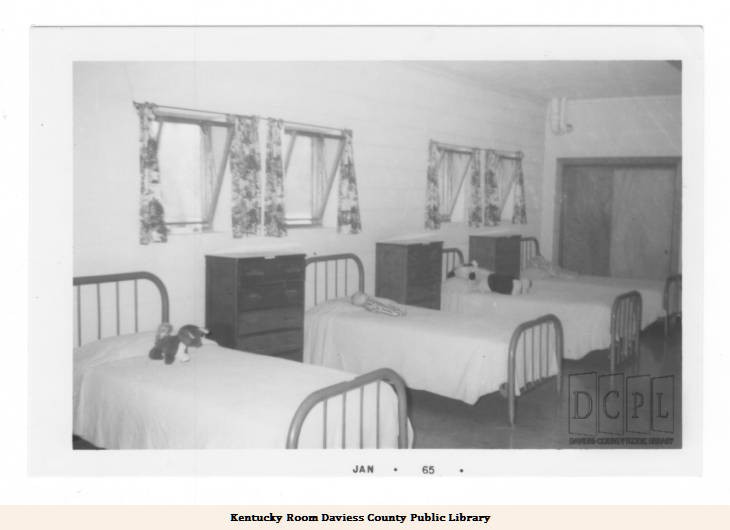 Black and white photograph of the boys dorm at the former Spastics Home and School