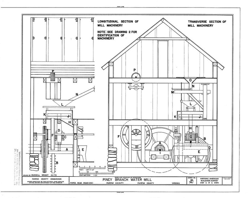 HABS Drawing, Section of Interior with Mill Machinery, Piney Branch, 1970