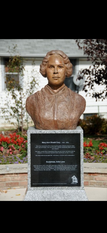 Depicted in both images in the Freedom Park historical landmark is Mary Shadd. The park was the original site for the BME Church, a gathering place for abolitionists, including Shadd. Her message for the movement, as inscribed on the placard, was to “improve the quality of life for everyone.” 