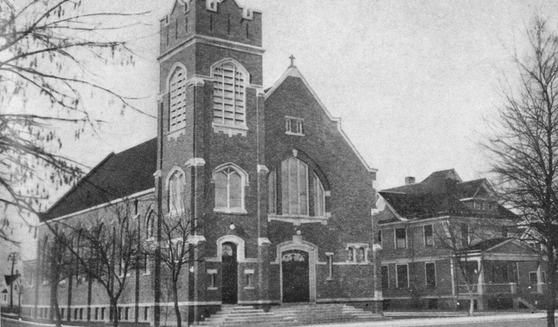 The brick church which opened in 1915.