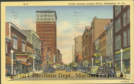 Fourth Avenue looking east, with the bus depot visible at left, behind the Gold Furniture sign, circa 1945