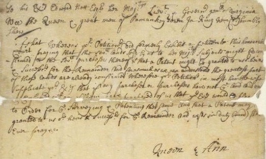 Signature of Ann, ca. 1705 petition of the Queen and the great men of Pamunkey town, in Colonial Papers Collection, Library of Virginia.