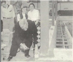 Msgr. A. I. Merth lays the first bricks of the new church 1950/1951