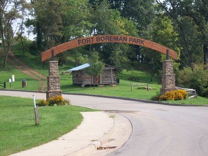 Entrance into Fort Boreman Park. Now owned and operated by Wood County, the land was overrun by plant growth and saw little use until 2006 when the restoration began.
