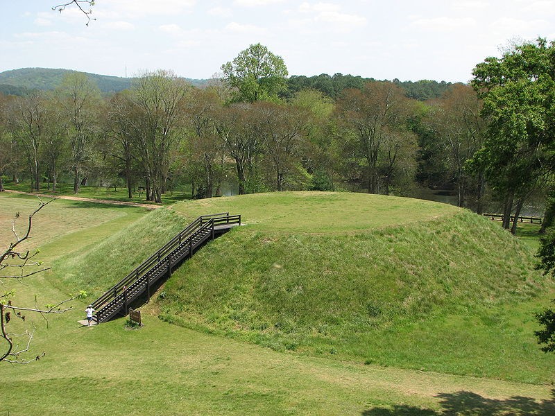 Etowah Indian Mounds Historic State Park features ancient Indian mounds dating to 1000-1500 A.D. 