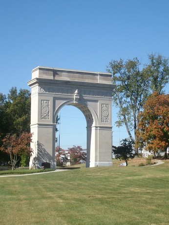 The Memorial Arch is in a small park that hosts patriotic celebrations as well as weddings and baseball