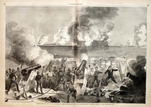 Historic Print of the bombardment of Fort Sumter by South Carolina militiamen and cadets from the Citadel, the Military College of South Carolina